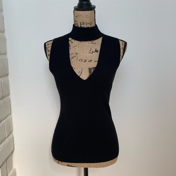 A.L.C. Tops - ALC Black Deep Neck Cut Sleeveless Ribbed